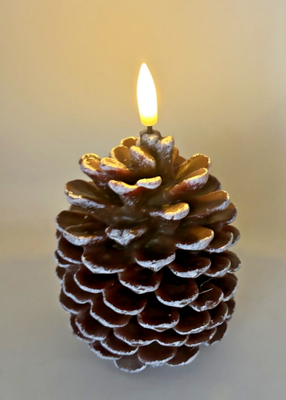 Christmas Warm White LED Artificial Pine Cone Candle  12.5cm Tall Battery Timer