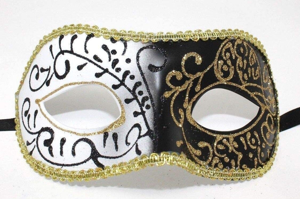 SPARKLING BLACK WHITE & GOLD VENETIAN MASQUERADE PARTY CARNIVAL BALL PROM MASK