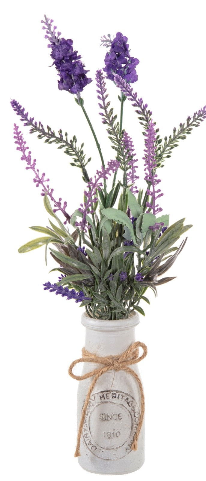 Choice 3 Colours Artificial Lavender Bunches in a Ceramic Milk Bottle 38cm Tall