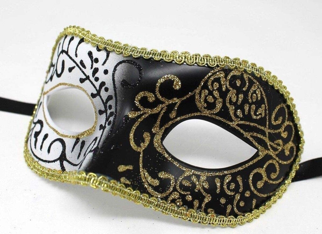 SPARKLING BLACK WHITE & GOLD VENETIAN MASQUERADE PARTY CARNIVAL BALL PROM MASK