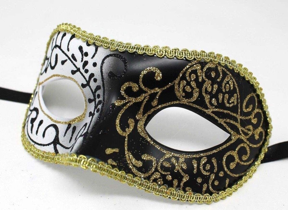 SPARKLING BLACK WHITE & GOLD VENETIAN MASQUERADE PARTY CARNIVAL BALL PROM MASK