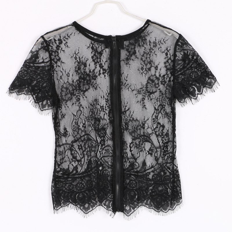 Womens Beachwear Black Eye Lash Lace Vest Crop/Cropped Top Rear Zip Size 8-10