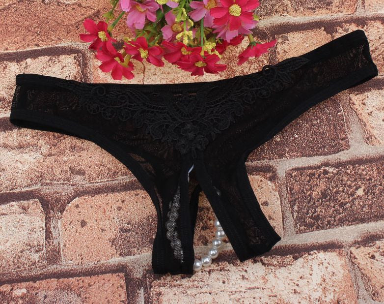 Choice 6 Colour Ladies Panties Briefs Thong Crotchless Sheer Fabric Pearls 8-12