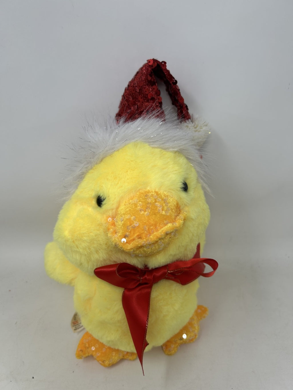 Super Soft Christmas Cuddly Plush Sparkle Duck Freestanding 20cm Tall Sequin Hat