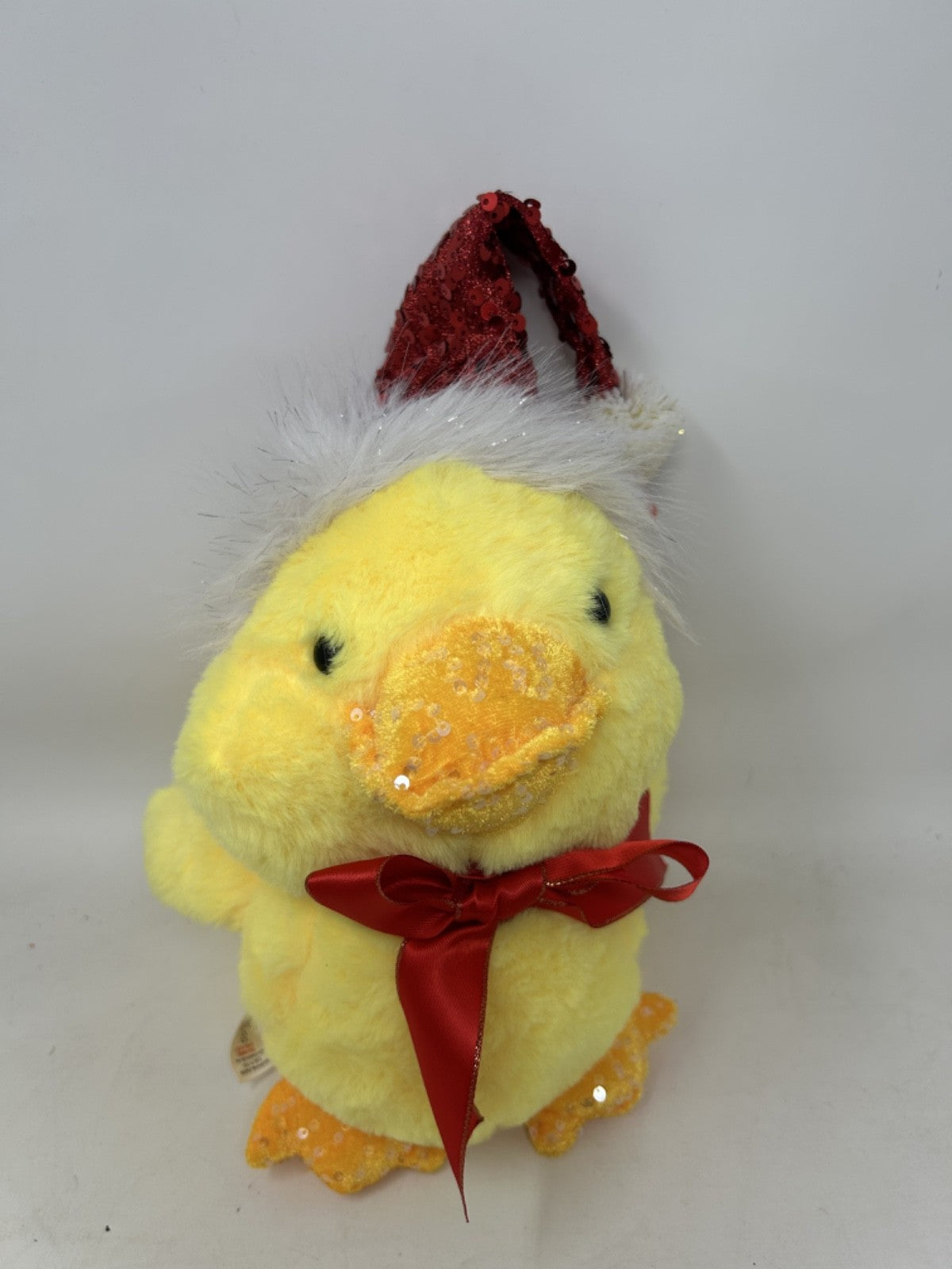 Super Soft Christmas Cuddly Plush Sparkle Duck Freestanding 20cm Tall Sequin Hat