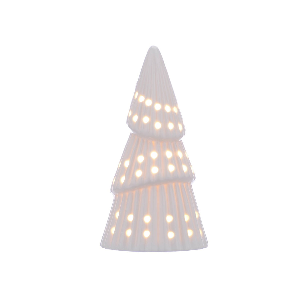 LED Light Up White Porcelain Christmas Cone Shaped Tree 20cm Tall Lantern Lamp