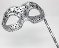 Black & Silver Venetian Masquerade Party Prom Carnival Eye Mask Hand Held Stick