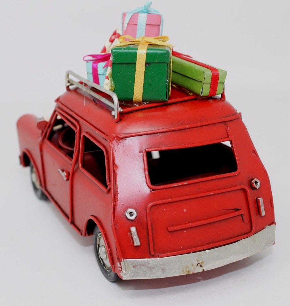 Retro Vintage Rustic Christmas Tin Mini Car with Christmas Presents 16cm Long