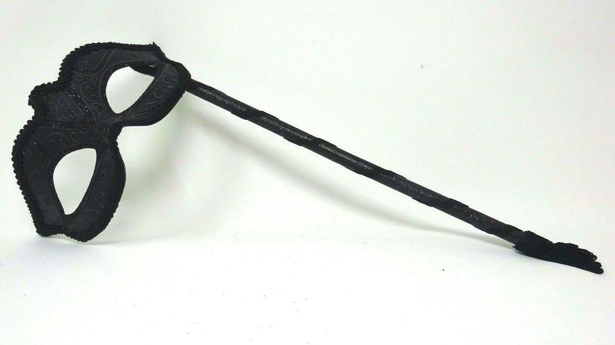 Venetian Midnight Black Sparkling Masquerade Party Ball Mask Hand Held on STICK