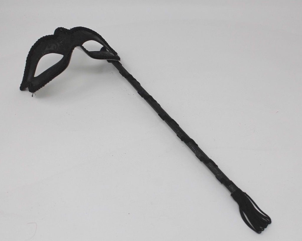 Midnight BLACK Venetian Masquerade Ball Carnival Face Mask on A HAND HELD STICK