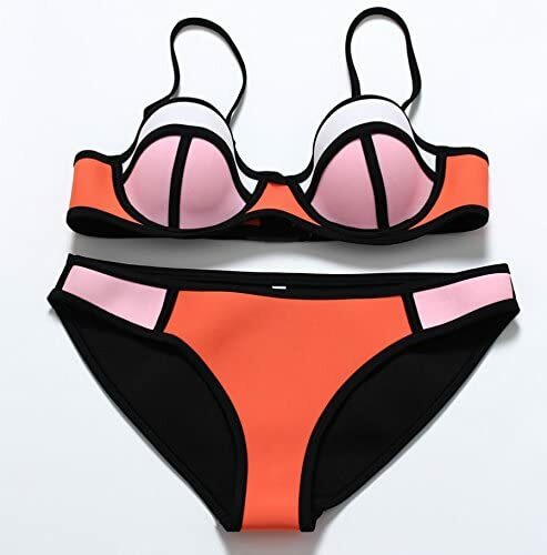 Lovely Push Up Neoprene Style Bikini Pink White Black & Orange Size 10-12