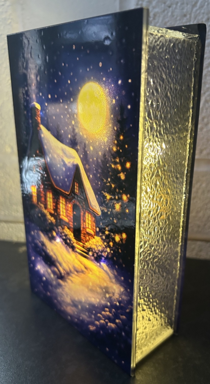 Flashing or Static LEDs Winter Cottage Christmas Decoration 21cm Double Sided