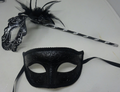 COUPLES SILVER & BLACK VENETIAN MASQUERADE PARTY CARNIVAL EYE BALL MASK ON STICK