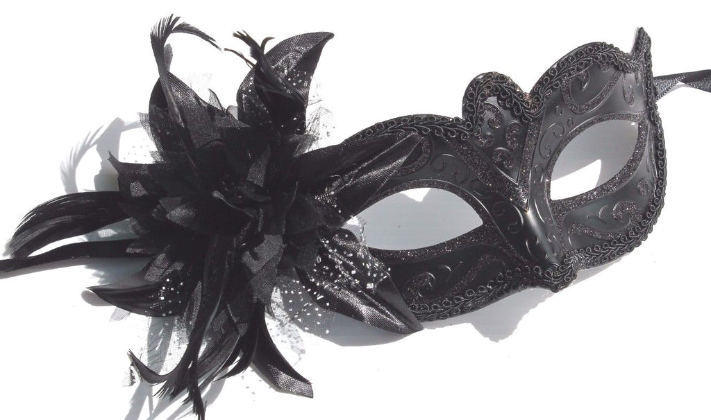 LADIES BLACK MASK WITH FLOWER VENETIAN  MASQUERADE PARTY PROM EYE MASK WEDDING