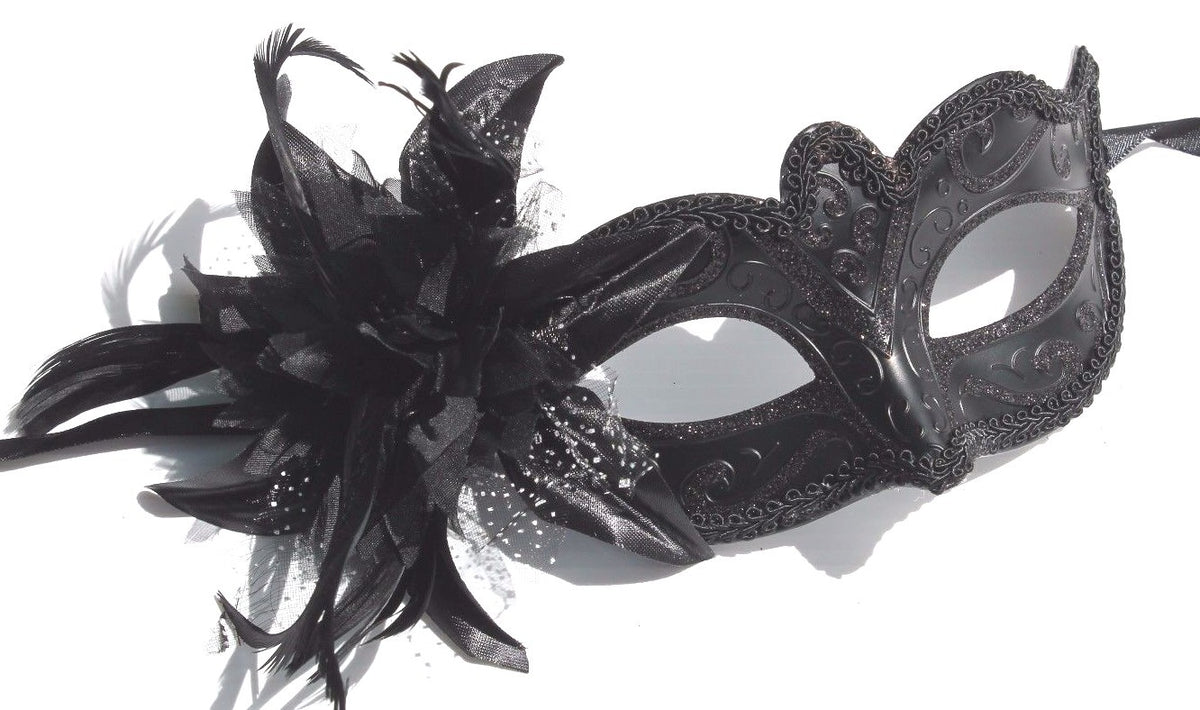 LADIES BLACK MASK WITH FLOWER VENETIAN  MASQUERADE PARTY PROM EYE MASK WEDDING