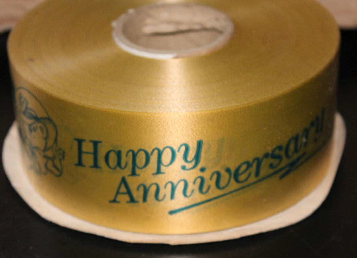 Floristry Polypropolene Ribbon HAPPY ANNIVERSARY 10M Length Gold 50mm Wide