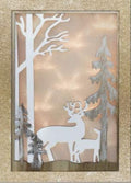 Wooden Gold Glitter Framed Wall Art LED Christmas Snowy Forest & Reindeer 33x22