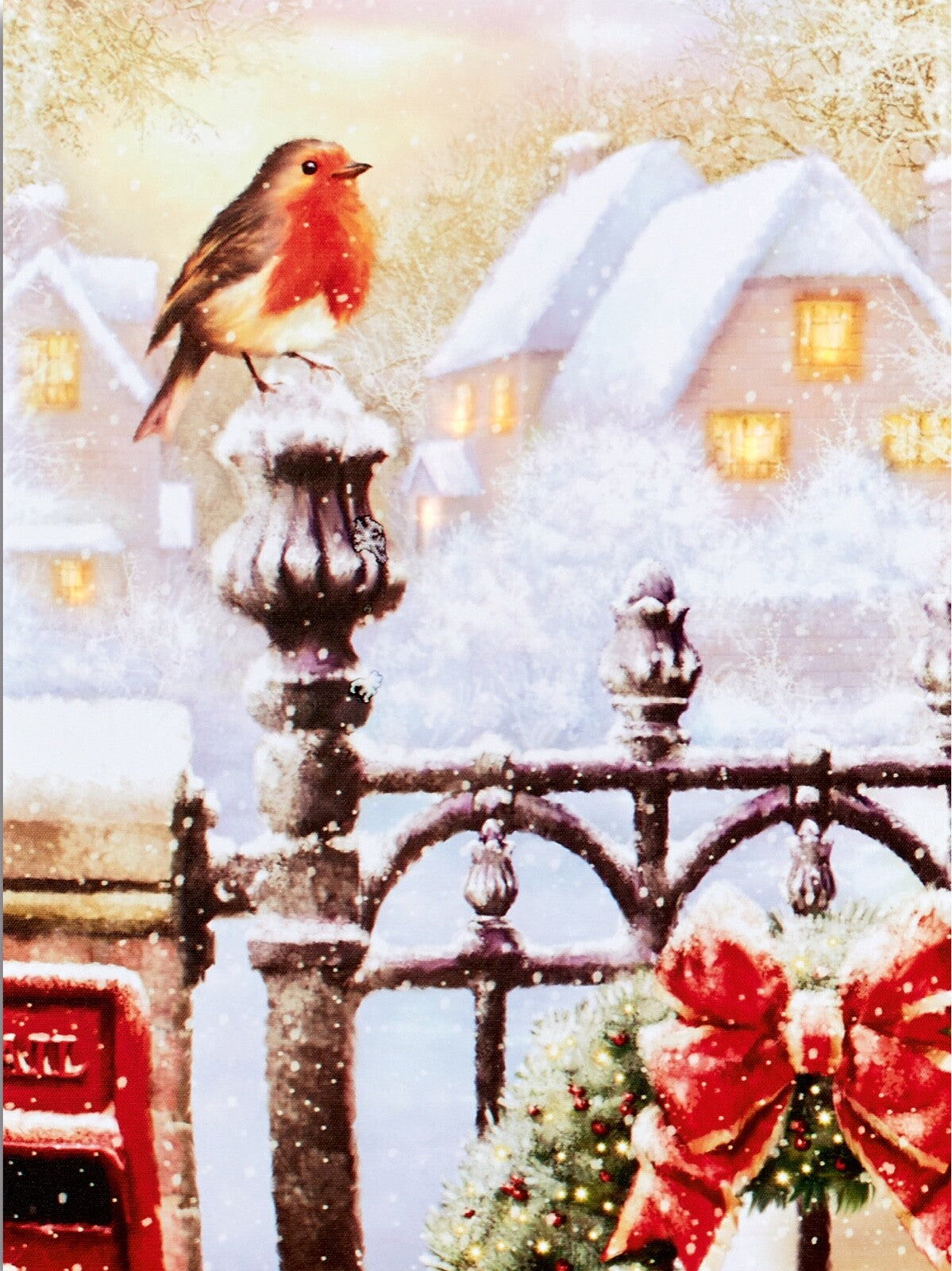 Choice of 3 Designs LED Light Up Snowy Christmas Picture Canvas Robin 40x30cm