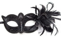 LADIES MIDNIGHT BLACK WITH FLOWER STUNNING VENETIAN MASQUERADE PARTY EYE MASK