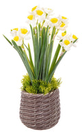 Choice of 2 Colours Artificial Daffodil Bunches in a Basket Effect Pot 28cm Tall