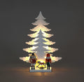 35cm White Wood Xmas Trees with 2 Nutcracker & Rocking Horse 7 Warm White LEDs