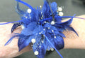 Royal Blue Wrist Corsage Fascinator Fabric & Feather Pearlised Wrist Bracelet