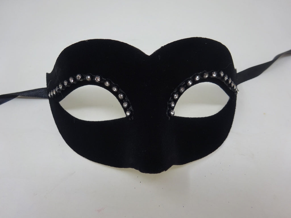 Ladies Black Velour Jewelled Venetian Masquerade Party Carnival Eye Ball Mask