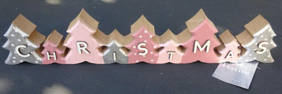 Colourful Christmas Message Tree Design Wooden Table Decoration Sign 30cm Long