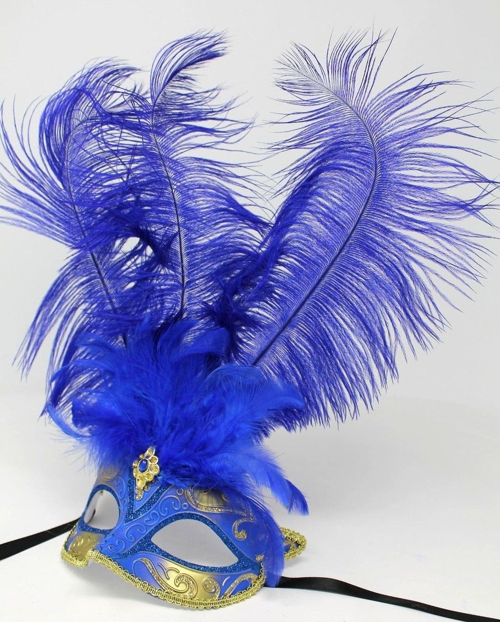 FEATHER MASK BLUE & GOLD VENETIAN MASQUERADE BALL CARNIVAL PARTY EYE  FACE MASK