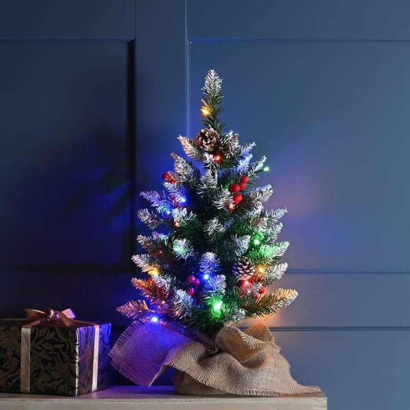 Festive Pre Lit Berry & Cone Table Decoration Christmas Tree 60cm Multicoloured