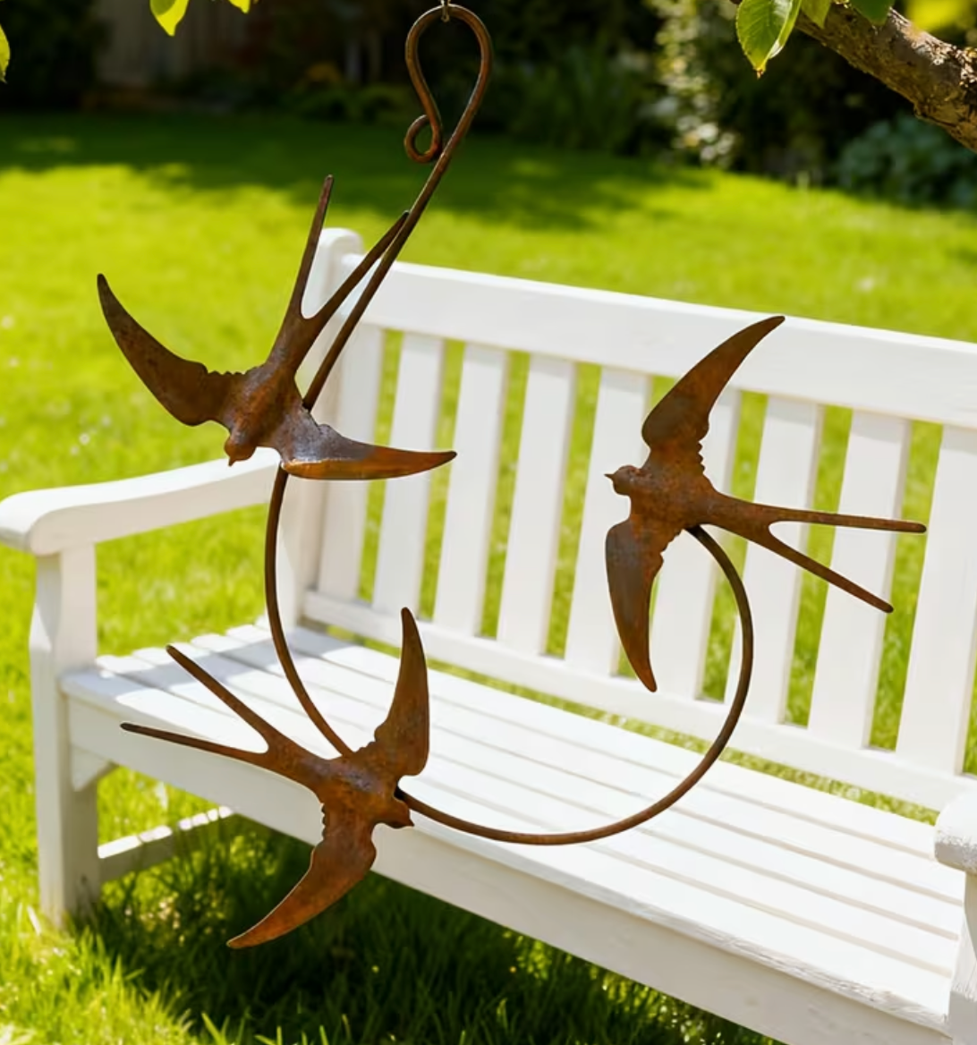 Core-Ten Rusty Patina Swallows Birds Garden Ornament Figurine Approx 36cm Tall