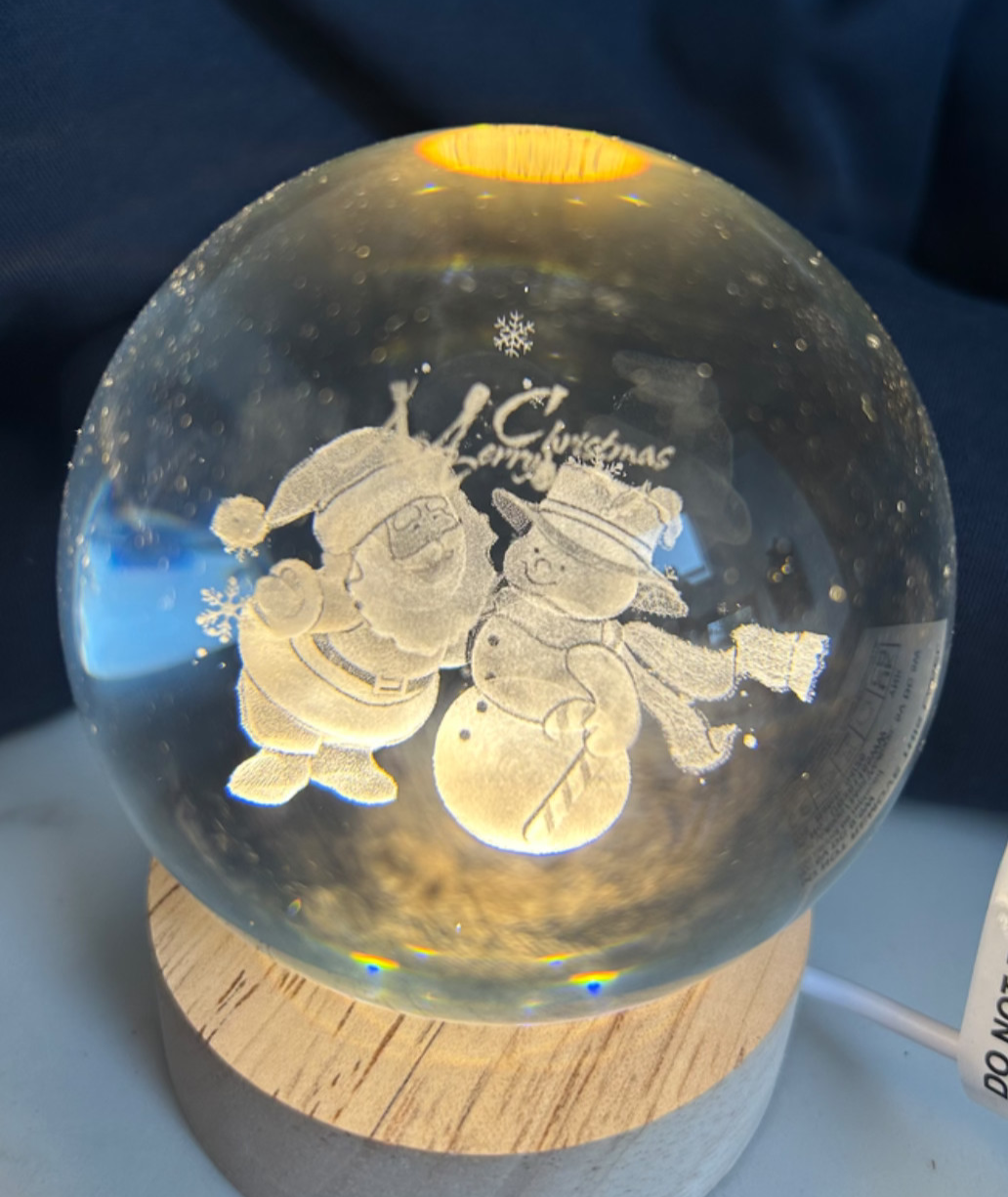 3D Etched Globe Christmas Candles & Baubles or Santa Snowman Warm White LED 10cm