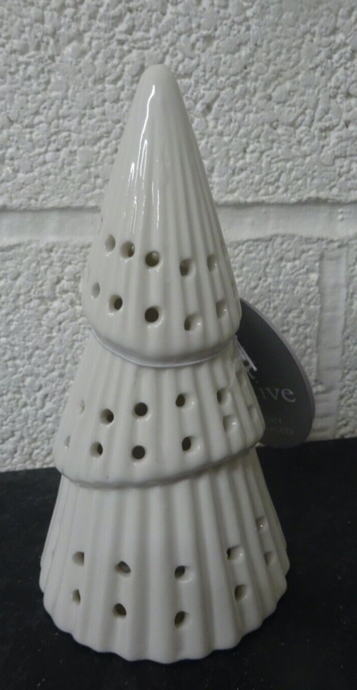 LED Light Up White Porcelain Christmas Cone Shaped Tree 20cm Tall Lantern Lamp