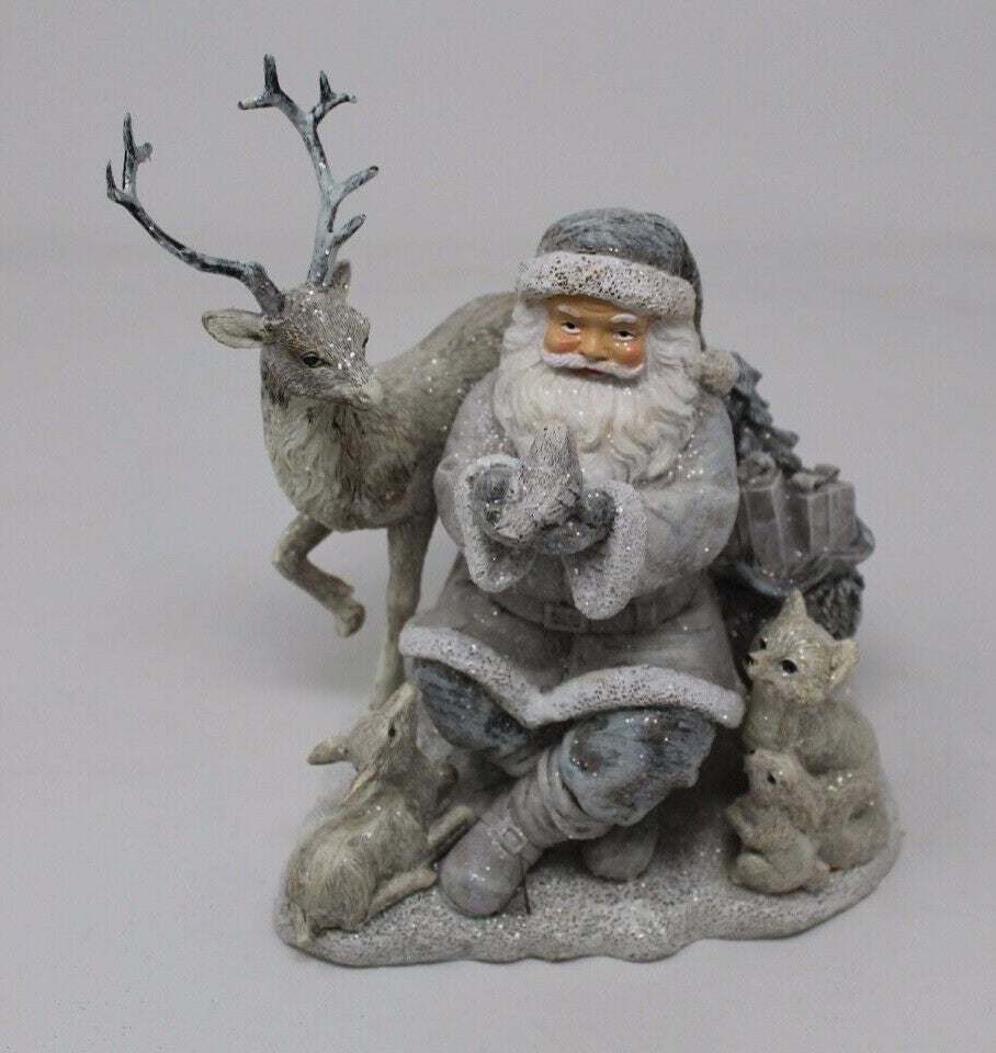 Santa with Stag Fox Rabbit Robin Woodland Animals Figurine Ornament 18cm Tall