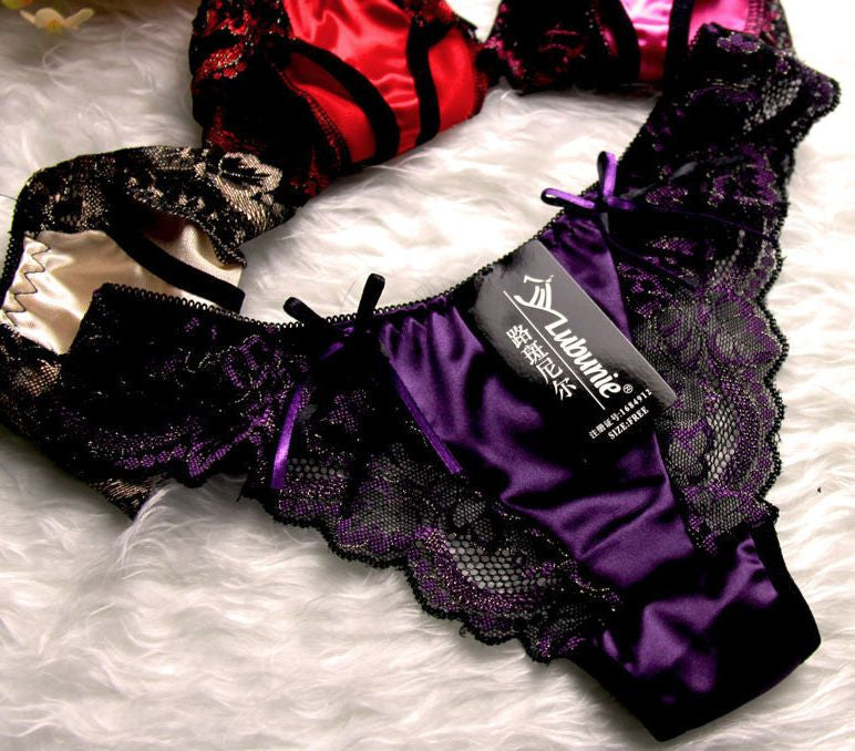Black Purple or Brown Beautiful Ladies Panties Briefs Thong Satin & Lace 8-10