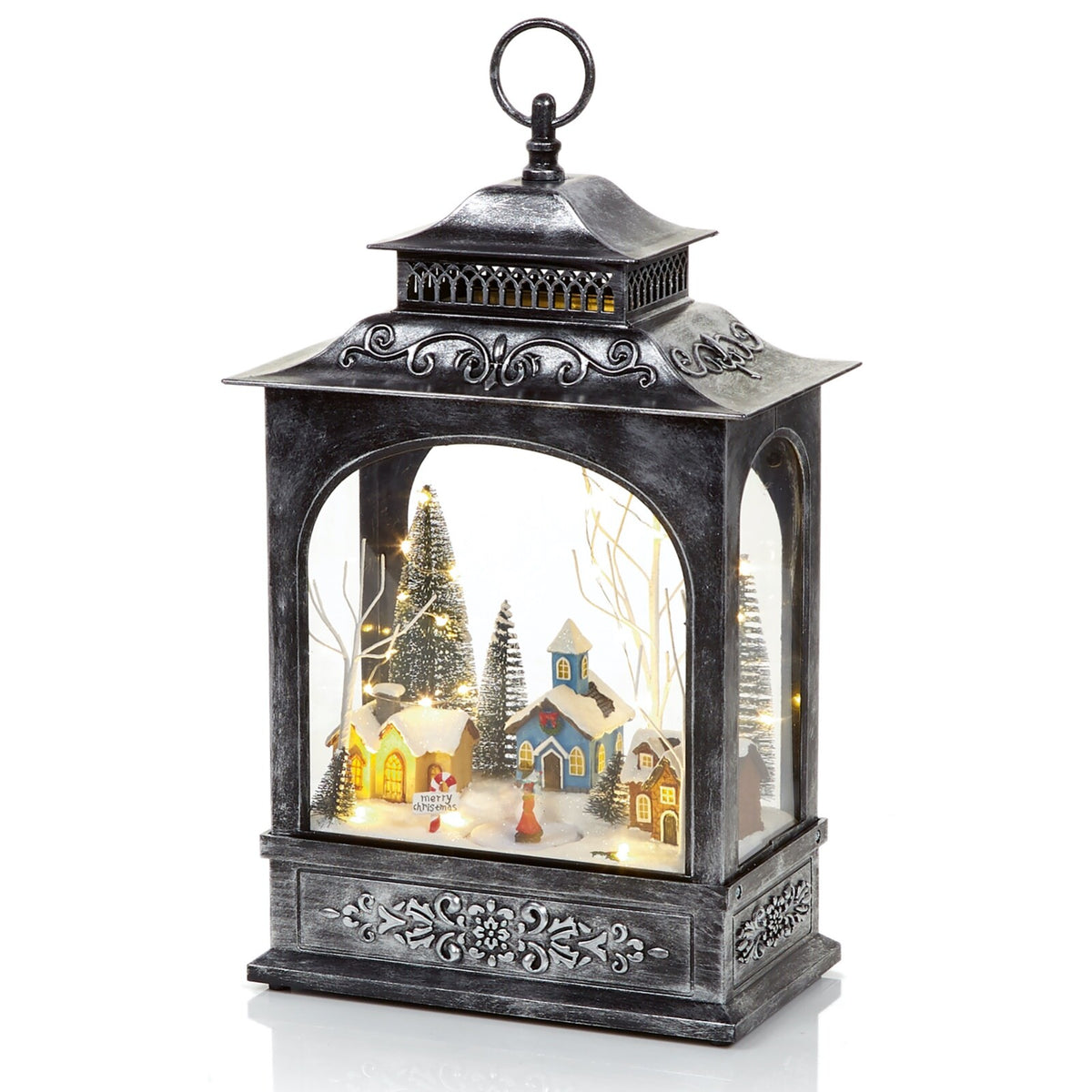 Large Festive Christmas Lantern with Musical Rotating LED Light Up Village Scene