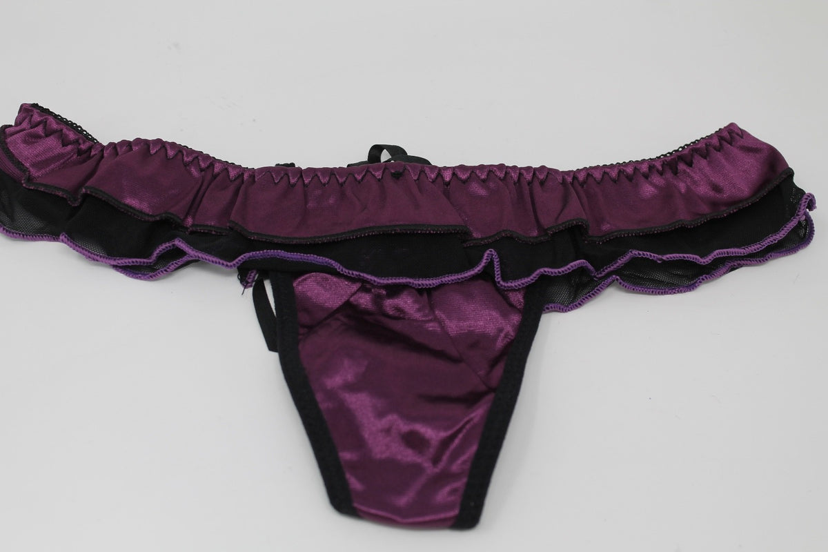 Choice 2 Colours Beautiful Ladies Panties Briefs Thong Satin & Sheer Fabric 8-12