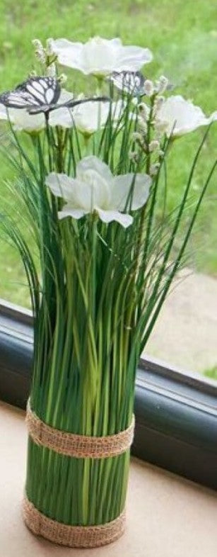 Artificial Faux Flowers Flutterettes with Butterflies 32cm Hessian Ties Bouquet