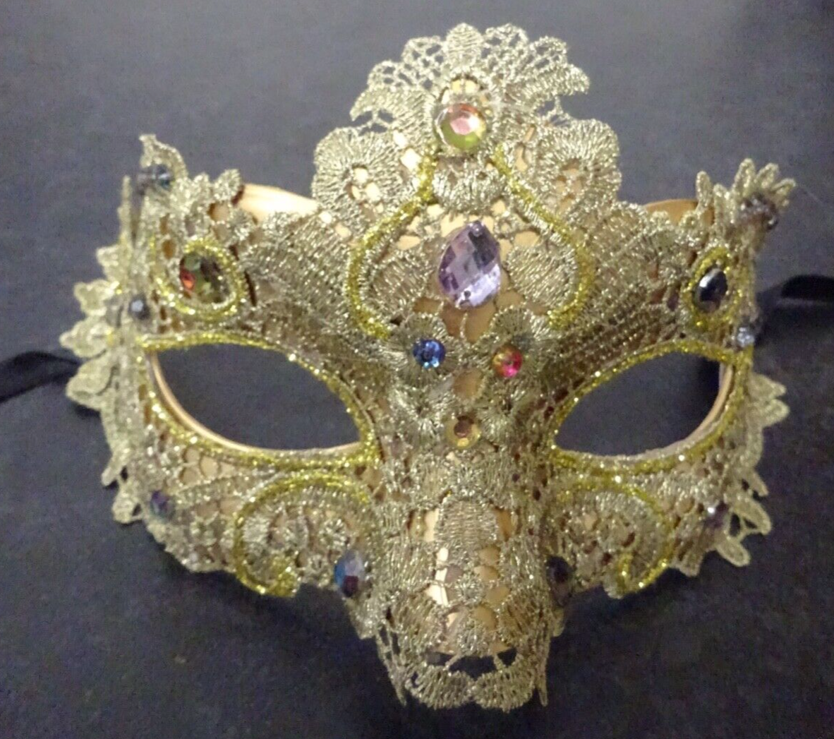 GOLD JEWELLED LACE BROCADE MASK  VENETIAN MASQUERADE CARNIVAL PARTY PROM BALL