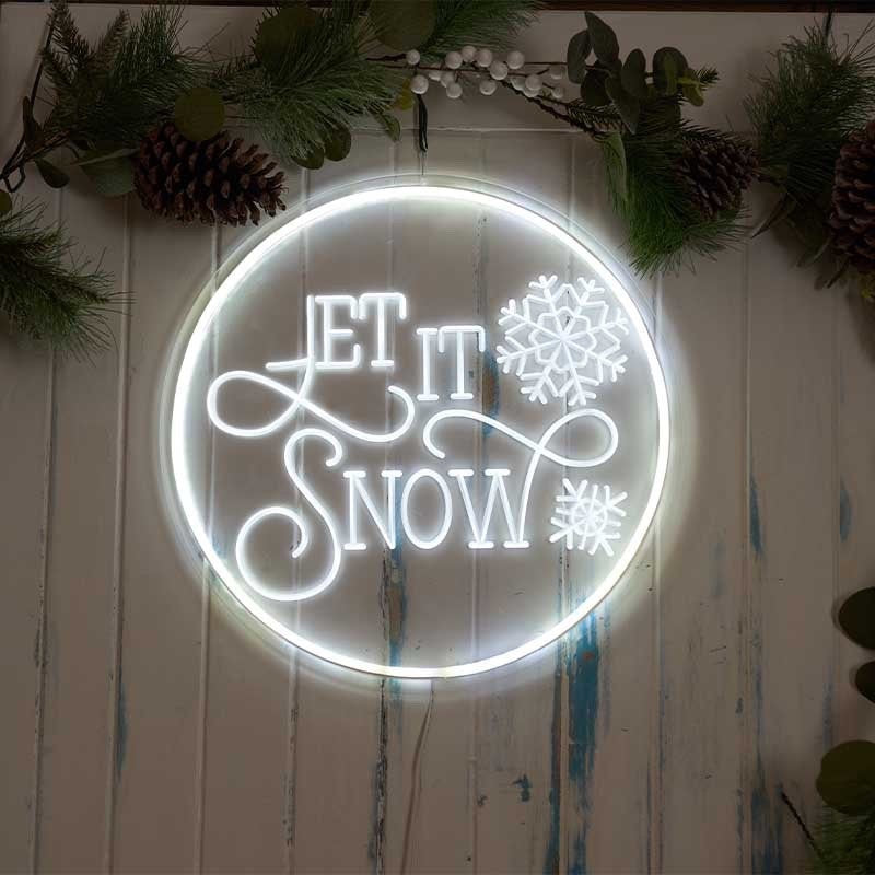 40cm Neonesque White Neon 'Let it Snow' Message Sign USB Freestanding or Hanging
