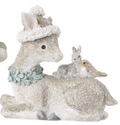 Sitting Baby Deer Fawn with Robin & Rabbit Woodland Animals Figurine Ornament
