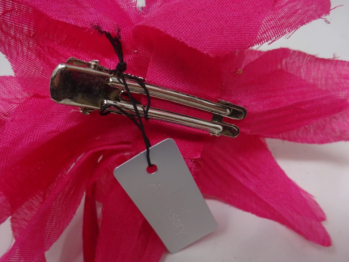 Hot Pink Corsage Brooch Fascinator Fabric Petals with Long Slim Fine Feathers