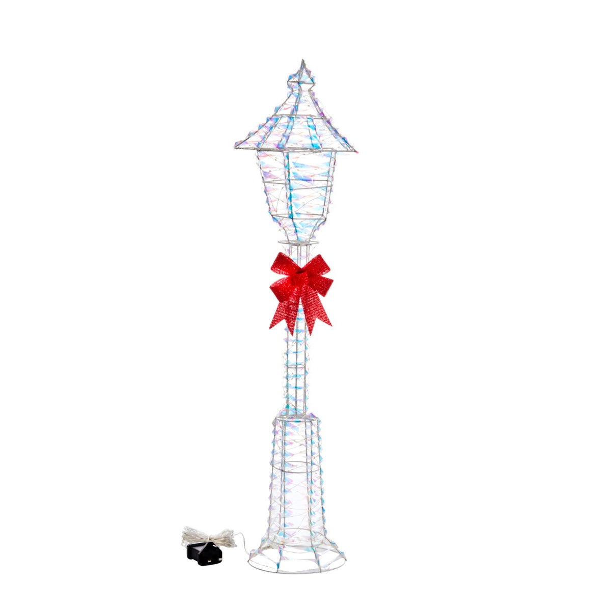 Christmas Festive Opal Light LED Lamp Post Bow 90cm Tall 5m Mains Power Cable