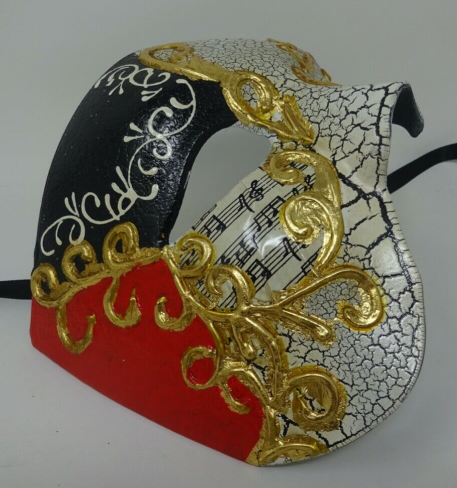 QUALITY RED BLACK & GOLD HALF FACE PHANTOM  OPERA MUSICAL NOTES MASQUERADE MASK