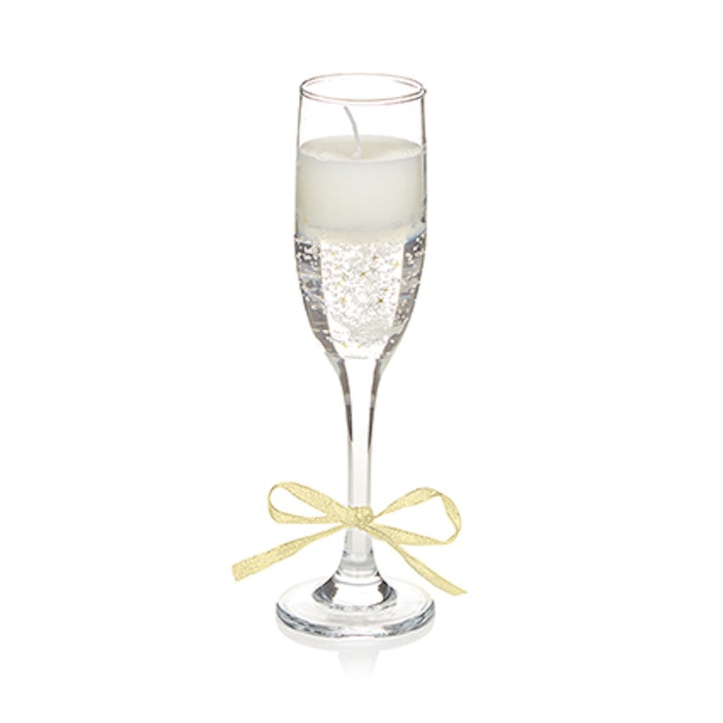 Christmas Champagne Glass Gel Candle Gold Stars & Bow 22cm Tall x 6cm Dia