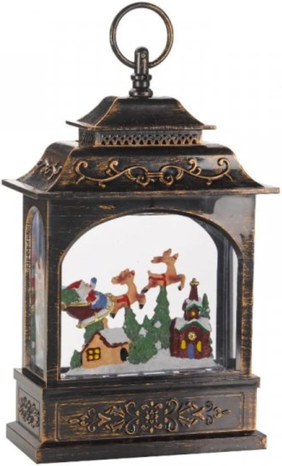 Christmas LED Water Spinner Glitter Snow Globe Lantern Santa & Sleigh 29cm Timer