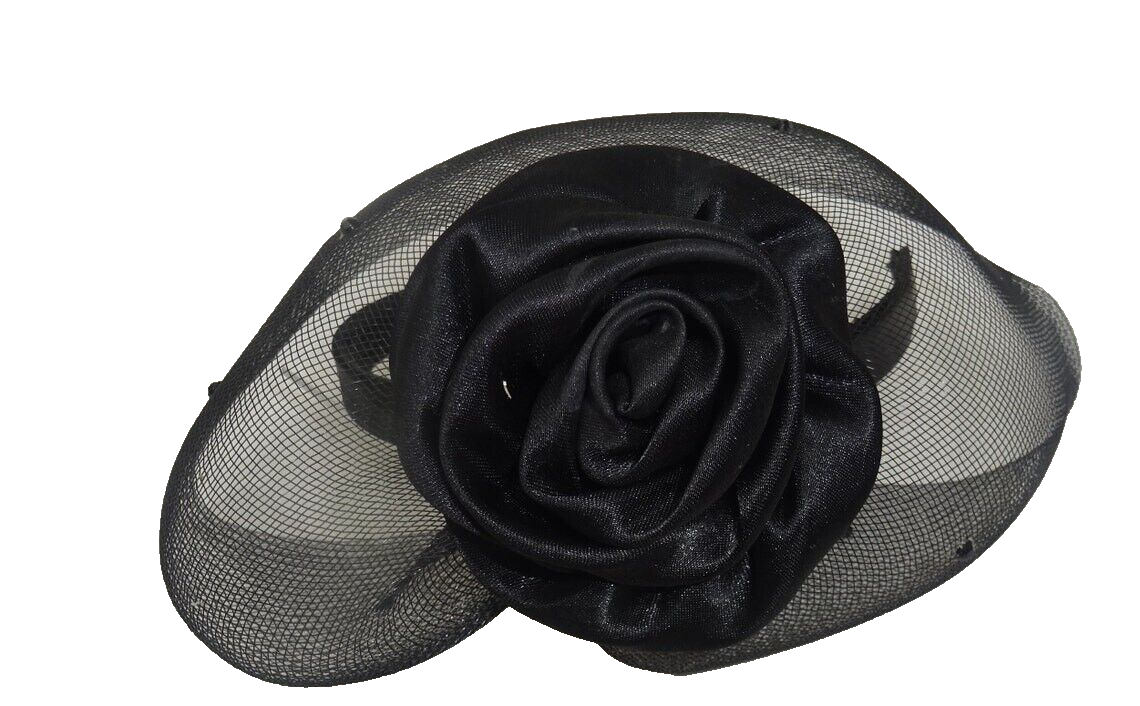 Hair Hatinator Fascinator Stiffened Beaded Polka Dot Net Fabric with Satin Rose