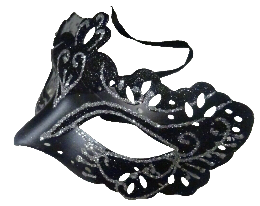 SILVER & BLACK RIALTO VENETIAN MASQUERADE PARTY CARNIVAL EYE PROM BALL FACE MASK