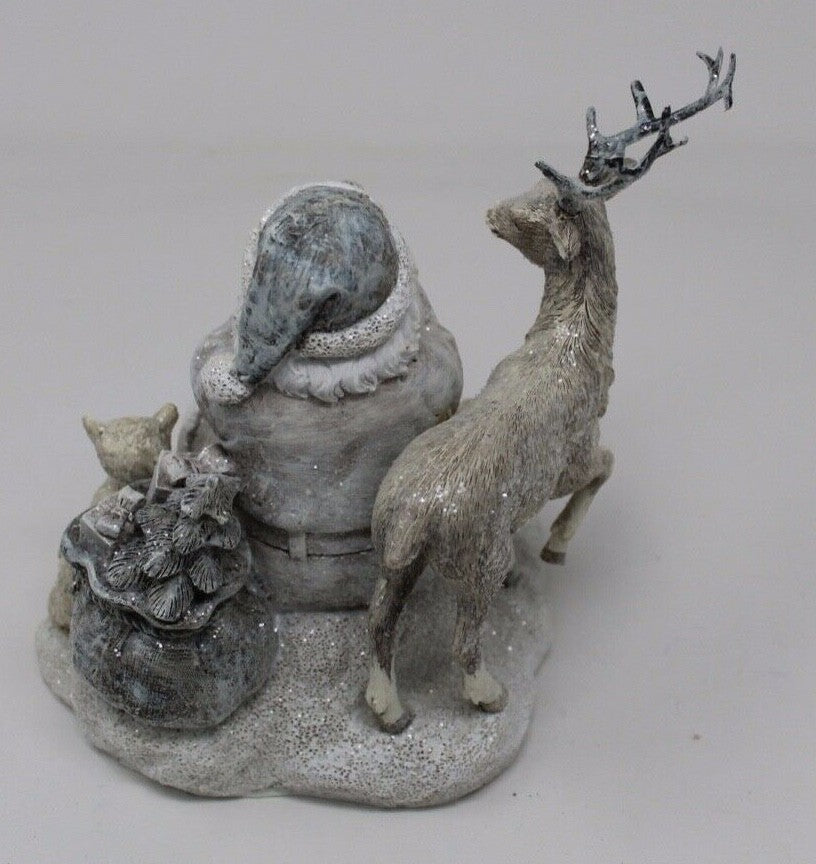 Santa with Stag Fox Rabbit Robin Woodland Animals Figurine Ornament 18cm Tall