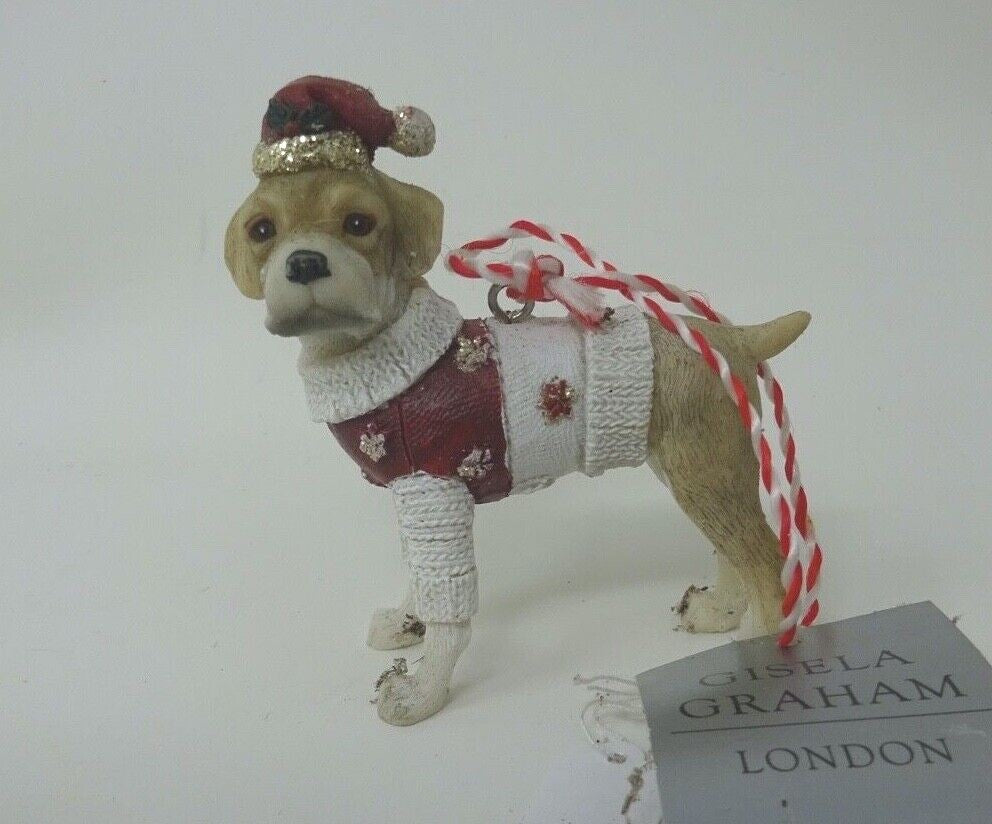 Choice of 4 Dog Hanging Christmas Decoration Chihuahua Beagle Labrador Bulldog